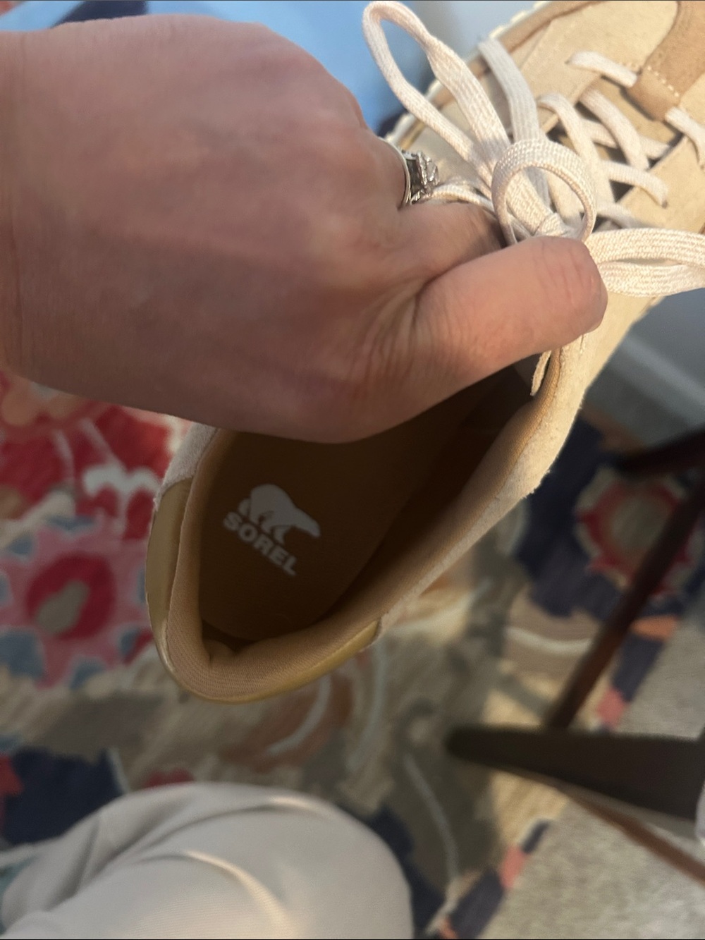 Sorel Women's Beige/Tan and Gold Suede Platform Sneakers - Picture 9 of 12